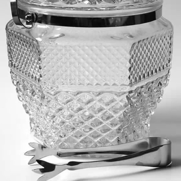 Vintage Anchor Hocking Wexford Glass Ice Bucket with Lid & Tongs Diamond Shaped - Picture 12 of 12